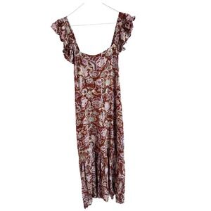 House of Harlow 1960 Red Floral Ruffle Sleeve Maxi Dress Medium Prarie Cotage